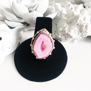 Pink Geode Silver Ring